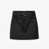 Thong-appliqué Mid-rise Woven Mini Skirt -VogueVibe Store R04123230 BLACK M