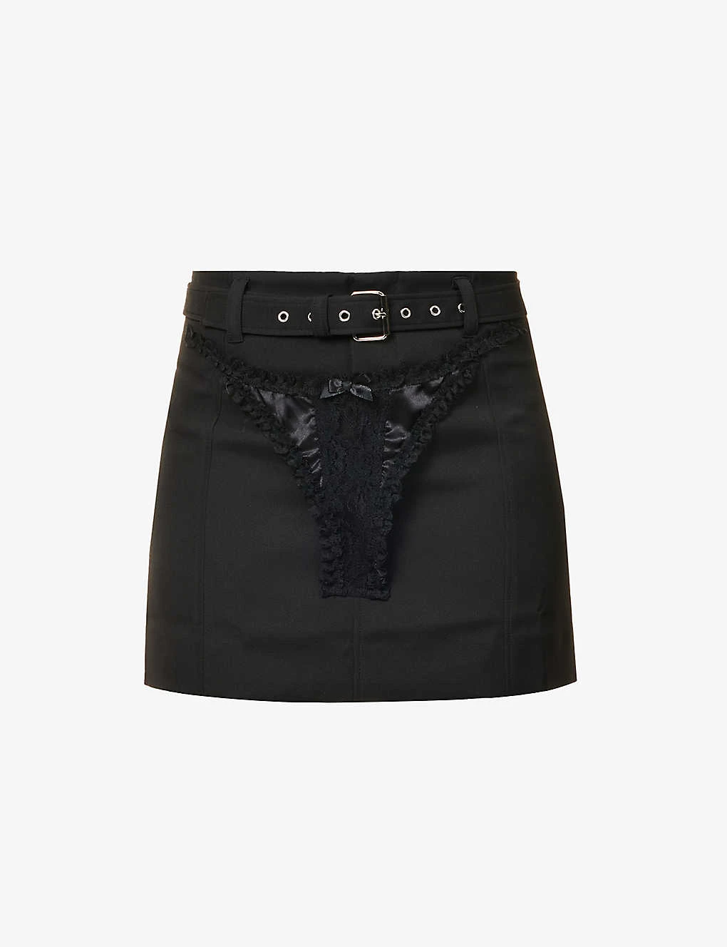 Thong-appliqué Mid-rise Woven Mini Skirt 3 Thong-appliqué Mid-rise Woven Mini Skirt