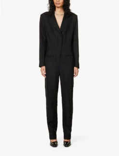 STELLA MCCARTNEY Single-breasted Peak-lapel Slim-leg Woven Jumpsuit -VogueVibe Store R04125573 BLACK ALT02
