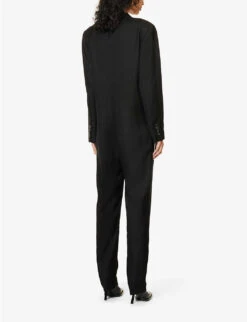 STELLA MCCARTNEY Single-breasted Peak-lapel Slim-leg Woven Jumpsuit -VogueVibe Store R04125573 BLACK ALT03