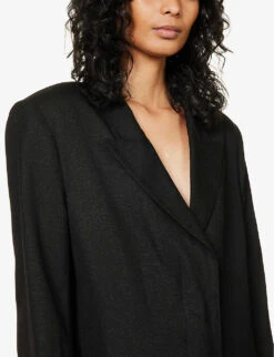 STELLA MCCARTNEY Single-breasted Peak-lapel Slim-leg Woven Jumpsuit -VogueVibe Store R04125573 BLACK ALT04