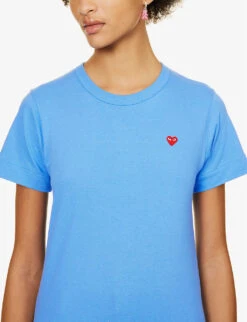 Comme Des Garçons Play Logo-embroidered Cotton-jersey T-shirt -VogueVibe Store R04126226 BLUE ALT04
