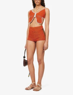 Rosemary High-rise Knitted Shorts -VogueVibe Store R04126884 GOLDFLAME ALT01