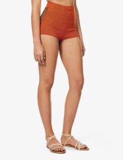 Rosemary High-rise Knitted Shorts -VogueVibe Store R04126884 GOLDFLAME ALT02