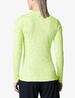 Sweaty Betty Glisten Seamless Stretch-woven Top -VogueVibe Store R04127230 POMELOGREENLEOPARD ALT03