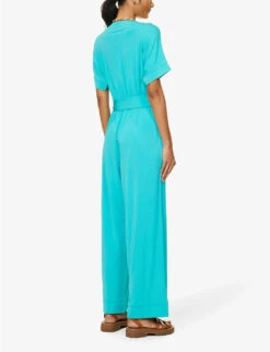 Max Mara Eolo V-neck Stretch-woven Jumpsuit -VogueVibe Store R04127783 SKYBLUE ALT03