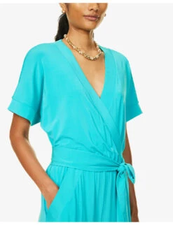 Max Mara Eolo V-neck Stretch-woven Jumpsuit -VogueVibe Store R04127783 SKYBLUE ALT04