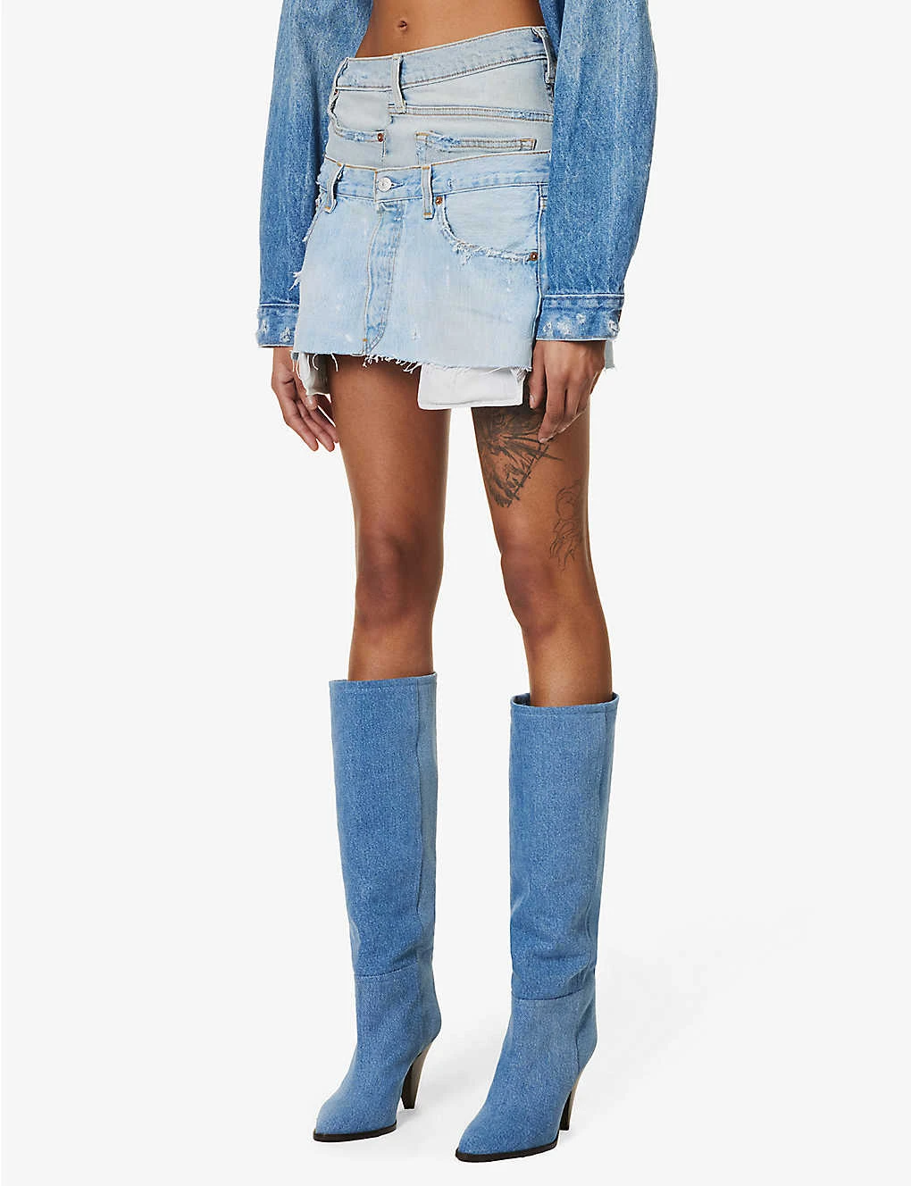 Abstract-panels Distressed Upcycled Denim Mini Skirt 5 Abstract-panels Distressed Upcycled Denim Mini Skirt - Image 3