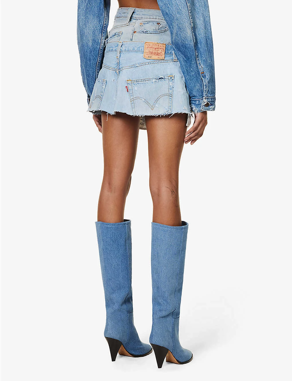 Abstract-panels Distressed Upcycled Denim Mini Skirt 6 Abstract-panels Distressed Upcycled Denim Mini Skirt - Image 4