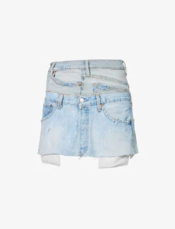 Abstract-panels Distressed Upcycled Denim Mini Skirt