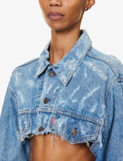Distressed Brand-tab Denim Jacket 11 Distressed Brand-tab Denim Jacket -VogueVibe Store R04127906 MIDBLUE ALT04