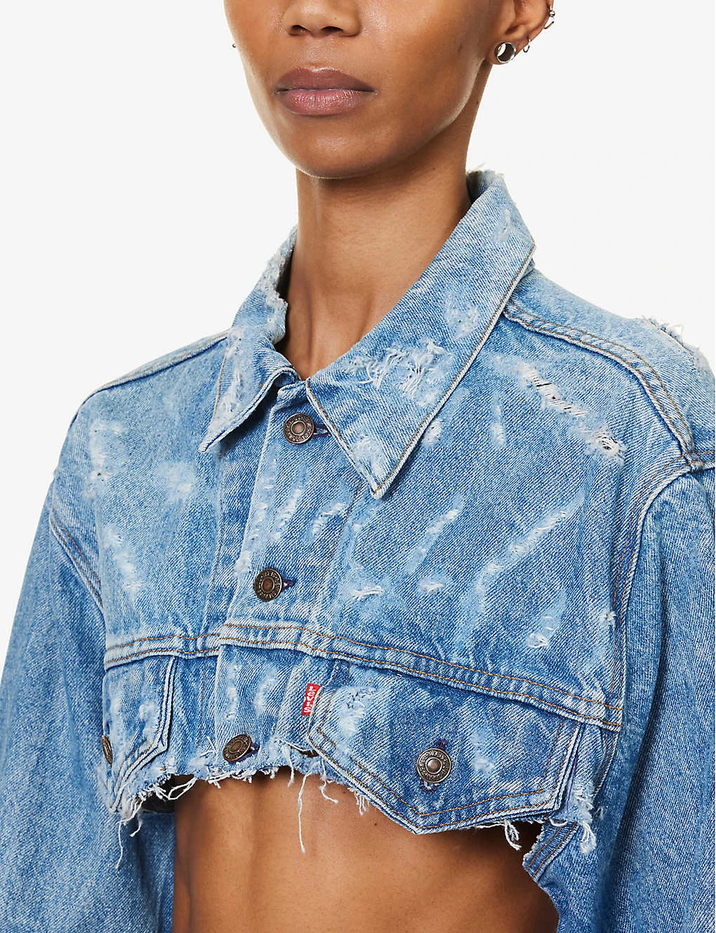 Distressed Brand-tab Denim Jacket 7 Distressed Brand-tab Denim Jacket - Image 5