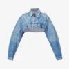 Distressed Brand-tab Denim Jacket -VogueVibe Store R04127906 MIDBLUE M