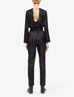 THE KOOPLES Jacquard-logo Sweetheart-neckline Woven Jumpsuit -VogueVibe Store R04127926 BLA01 ALT03