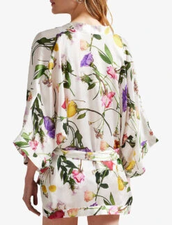 Ted Baker Paulaah Floral-print Tie-waist Woven Kimono -VogueVibe Store R04128528 ECRU ALT02