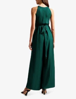 Ted Baker Meriahh Halter-neck Woven Jumpsuit -VogueVibe Store R04128535 DKGREEN ALT03