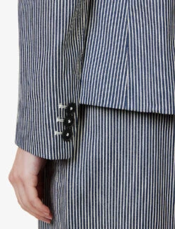 ME AND EM Puff-sleeve Pin-stripe Stretch-cotton Blazer -VogueVibe Store R04129145 BLUEWHITE ALT05