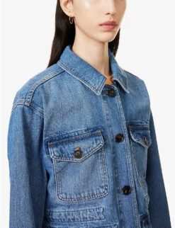 ME AND EM Relaxed-fit Denim Cargo Jacket -VogueVibe Store R04129146 WASHEDDOWNMIDBLUE ALT05