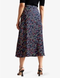 Ted Baker Israa Graphic-print Pleated Woven Midi Skirt -VogueVibe Store R04130073 DKNAVY ALT03