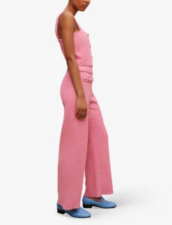 Maje Buttoned Wide-leg Tweed Jumpsuit -VogueVibe Store R04130671 ROSES ALT02