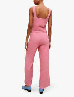 Maje Buttoned Wide-leg Tweed Jumpsuit -VogueVibe Store R04130671 ROSES ALT03