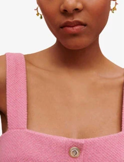 Maje Buttoned Wide-leg Tweed Jumpsuit -VogueVibe Store R04130671 ROSES ALT04