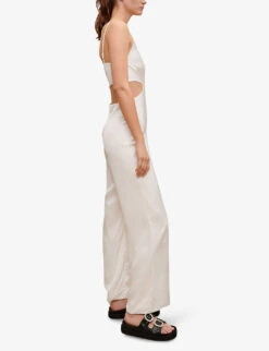 Maje Cut-out V-neck Woven Jumpsuit -VogueVibe Store R04130673 BLANC ALT02