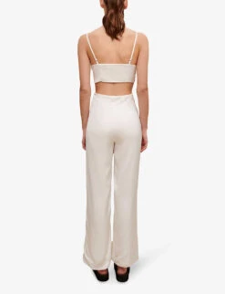 Maje Cut-out V-neck Woven Jumpsuit -VogueVibe Store R04130673 BLANC ALT03