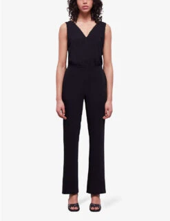 THE KOOPLES Diamond-lace V-neckline Sleeveless Woven Jumpsuit -VogueVibe Store R04131159 BLA01 ALT02