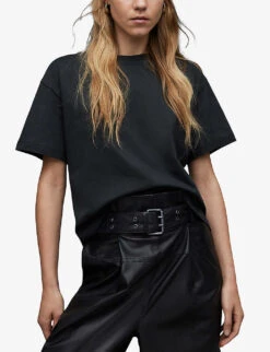 AllSaints Cygni Cut-out Organic-cotton T-shirt -VogueVibe Store R04131319 WASHEDBLACK ALT02
