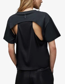AllSaints Cygni Cut-out Organic-cotton T-shirt -VogueVibe Store R04131319 WASHEDBLACK ALT03
