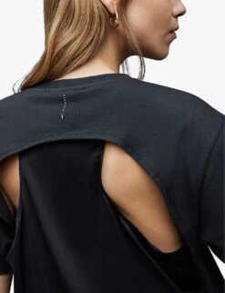AllSaints Cygni Cut-out Organic-cotton T-shirt -VogueVibe Store R04131319 WASHEDBLACK ALT04