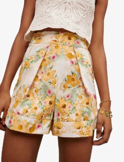 Maje Floral Print High-rise Cotton Shorts -VogueVibe Store R04133547 IMPRIME ALT04