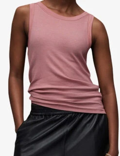 AllSaints Rina Round-neck Stretch-woven Tank Top -VogueVibe Store R04134780 SOFTPINK ALT04