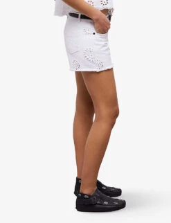 THE KOOPLES Embroidered Cut-off Denim Shorts 9 THE KOOPLES Embroidered Cut-off Denim Shorts -VogueVibe Store R04135421 WHI01 ALT02