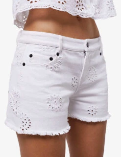 THE KOOPLES Embroidered Cut-off Denim Shorts 11 THE KOOPLES Embroidered Cut-off Denim Shorts -VogueVibe Store R04135421 WHI01 ALT04
