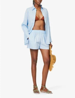 Faithfull The Brand Elva High-rise Cotton-poplin Shorts -VogueVibe Store R04135577 CORNFLOWERBLUE ALT01