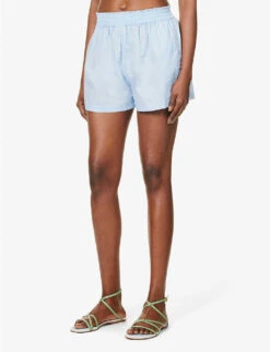 Faithfull The Brand Elva High-rise Cotton-poplin Shorts -VogueVibe Store R04135577 CORNFLOWERBLUE ALT02