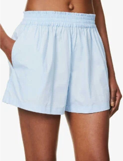 Faithfull The Brand Elva High-rise Cotton-poplin Shorts -VogueVibe Store R04135577 CORNFLOWERBLUE ALT04