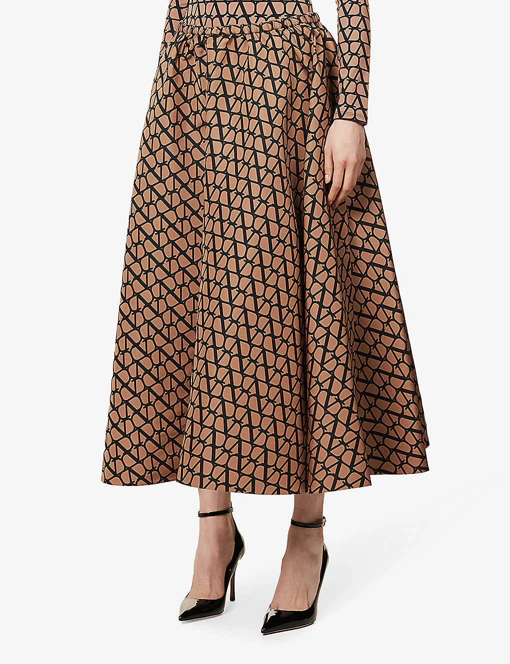 Valentino Monogram-print A-line Satin Midi Skirt 5 Valentino Monogram-print A-line Satin Midi Skirt - Image 3