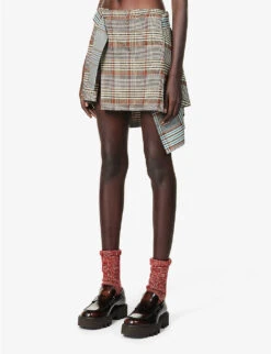 Vivienne Westwood Meghan Tartan-print Stretch-woven Blend Mini Skirt -VogueVibe Store R04135875 MIX ALT02