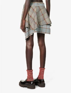 Vivienne Westwood Meghan Tartan-print Stretch-woven Blend Mini Skirt -VogueVibe Store R04135875 MIX ALT03