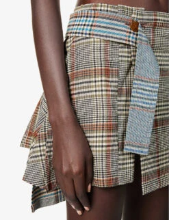 Vivienne Westwood Meghan Tartan-print Stretch-woven Blend Mini Skirt -VogueVibe Store R04135875 MIX ALT04