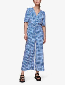 Whistles Oversized-collar Relaxed Woven Jumpsuit -VogueVibe Store R04136164 MULTICOLOURED ALT01