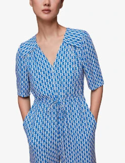 Whistles Oversized-collar Relaxed Woven Jumpsuit -VogueVibe Store R04136164 MULTICOLOURED ALT03