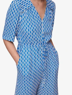 Whistles Oversized-collar Relaxed Woven Jumpsuit -VogueVibe Store R04136164 MULTICOLOURED ALT04