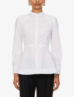 Alexander McQueen Panelled Dipped-hem Cotton Shirt -VogueVibe Store R04136211 OPTICALWHITE ALT02