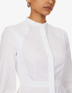 Alexander McQueen Panelled Dipped-hem Cotton Shirt -VogueVibe Store R04136211 OPTICALWHITE ALT04