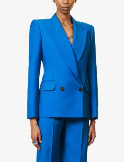 Alexander McQueen Double-breasted Peak-lapel Wool Blazer -VogueVibe Store R04136250 GALACTICBLUE ALT02