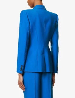 Alexander McQueen Double-breasted Peak-lapel Wool Blazer -VogueVibe Store R04136250 GALACTICBLUE ALT03